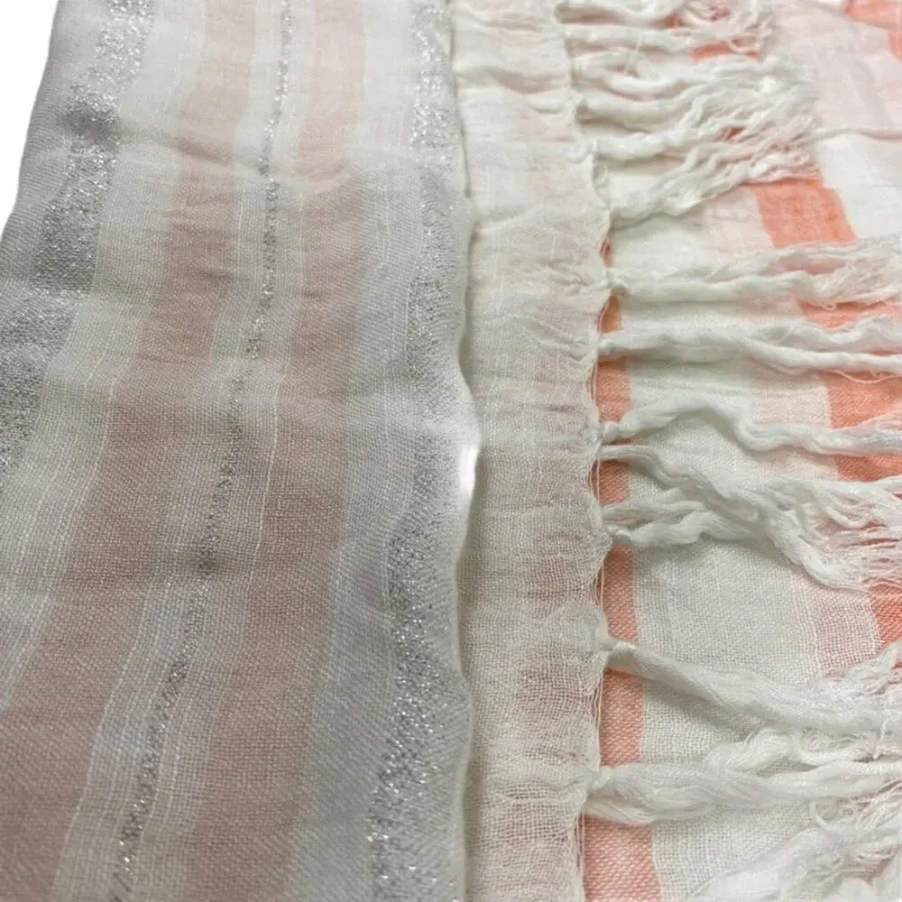 Orange White Silvery Striped Fringe Scarf L68